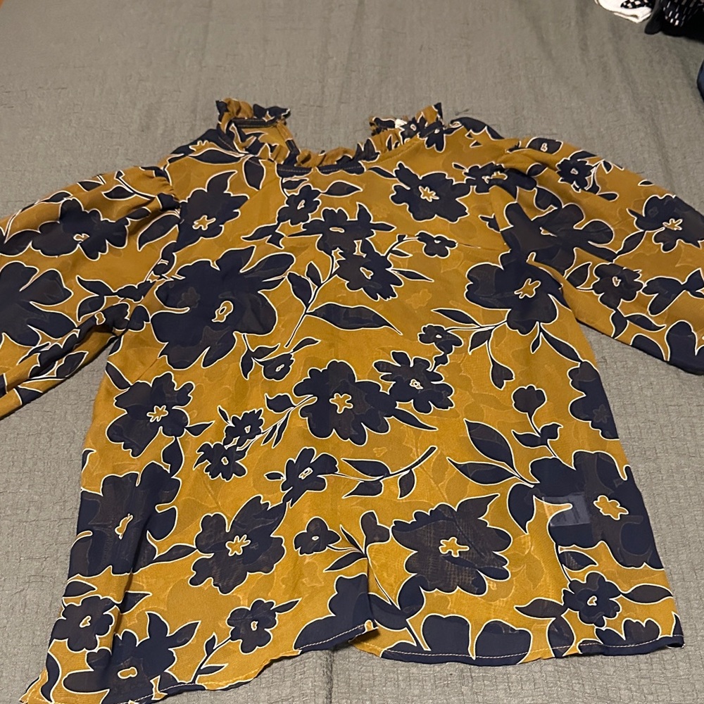 Everleigh Floral Blouse - Mustard and Navy